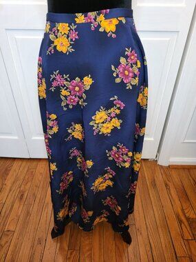 Villager Vintage 90s Navy Gold Floral Maxi Skirt 12 Cottage English Country
